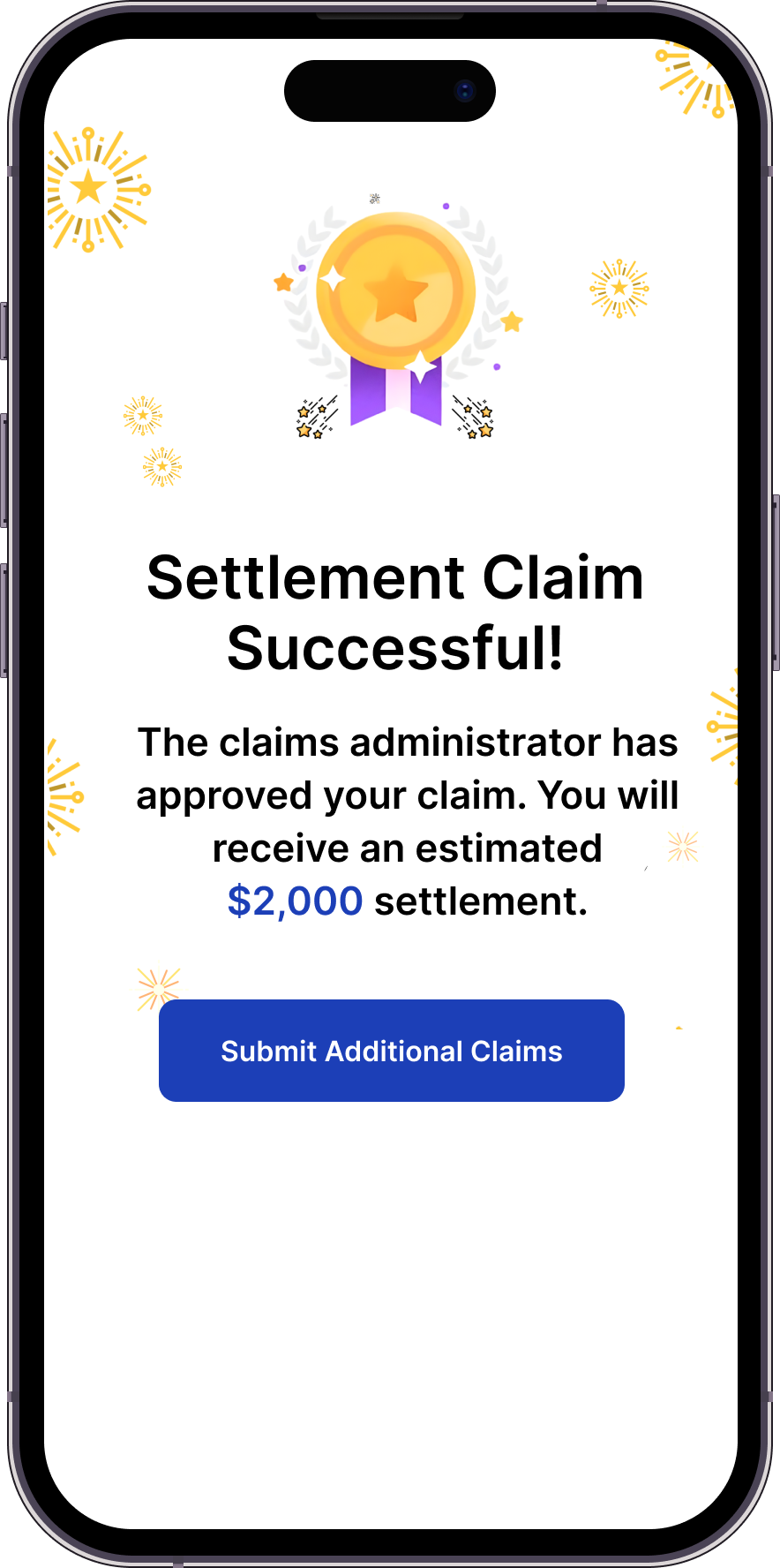 Image of smartphone screen with notification of settlement payment