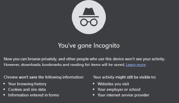 Image of the Google Chrome Incognito Mode home page