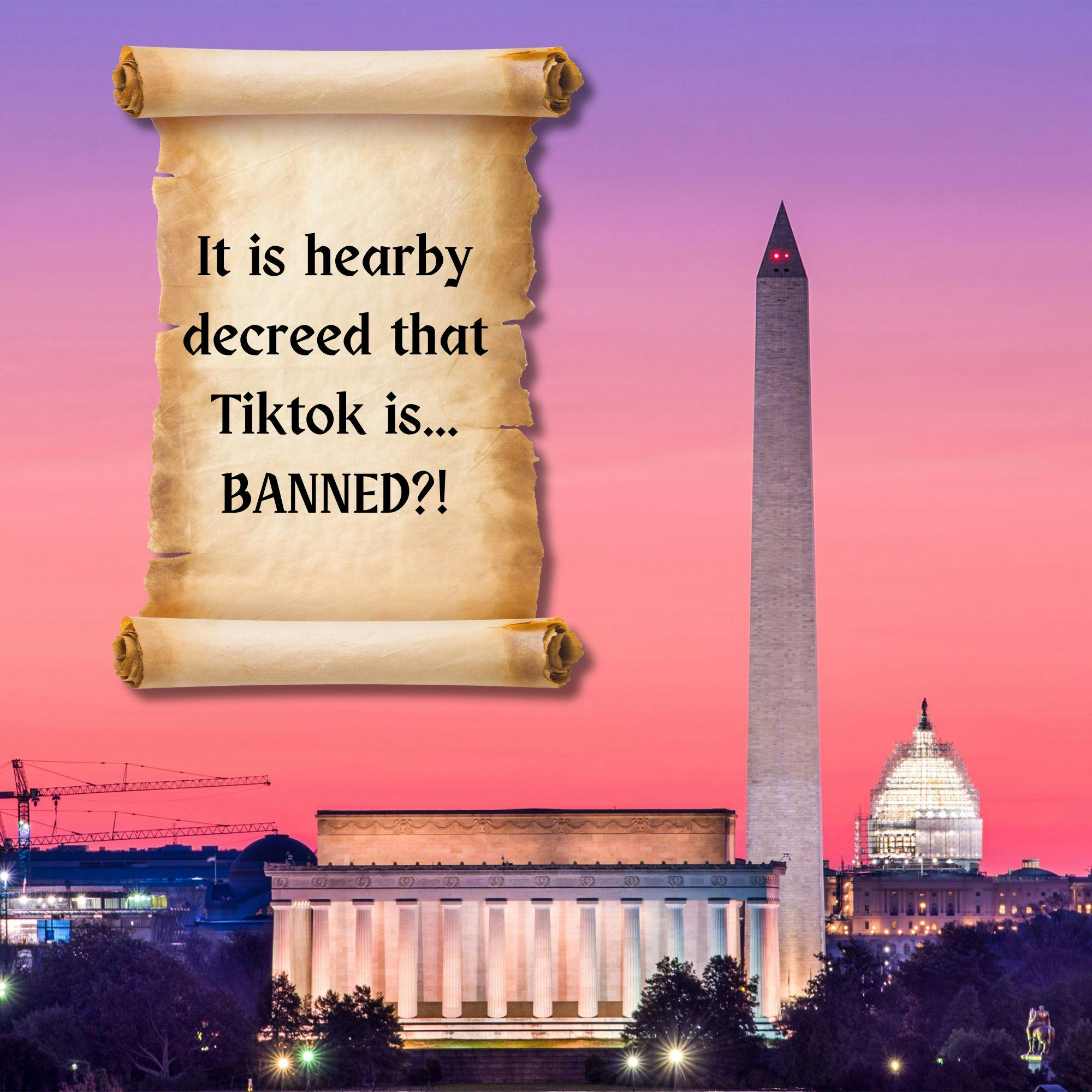 Image of the US Capitol building with a poster stating "It is hereby declared that TikTok is...bad for you?"